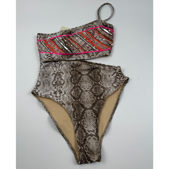 Ramy Brook One Piece Printed Cassia One Shoulder Sequin Swimsuit Size XS - Picture 1 of 9